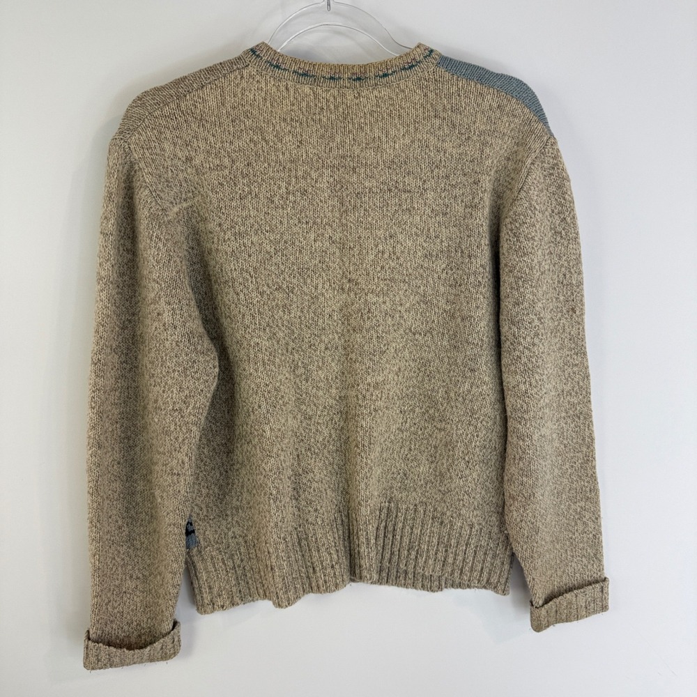Woolrich Cardigan Sweater Women M Tan Intarsia Folk Art Geese Apple Carriage - Picture 9 of 12